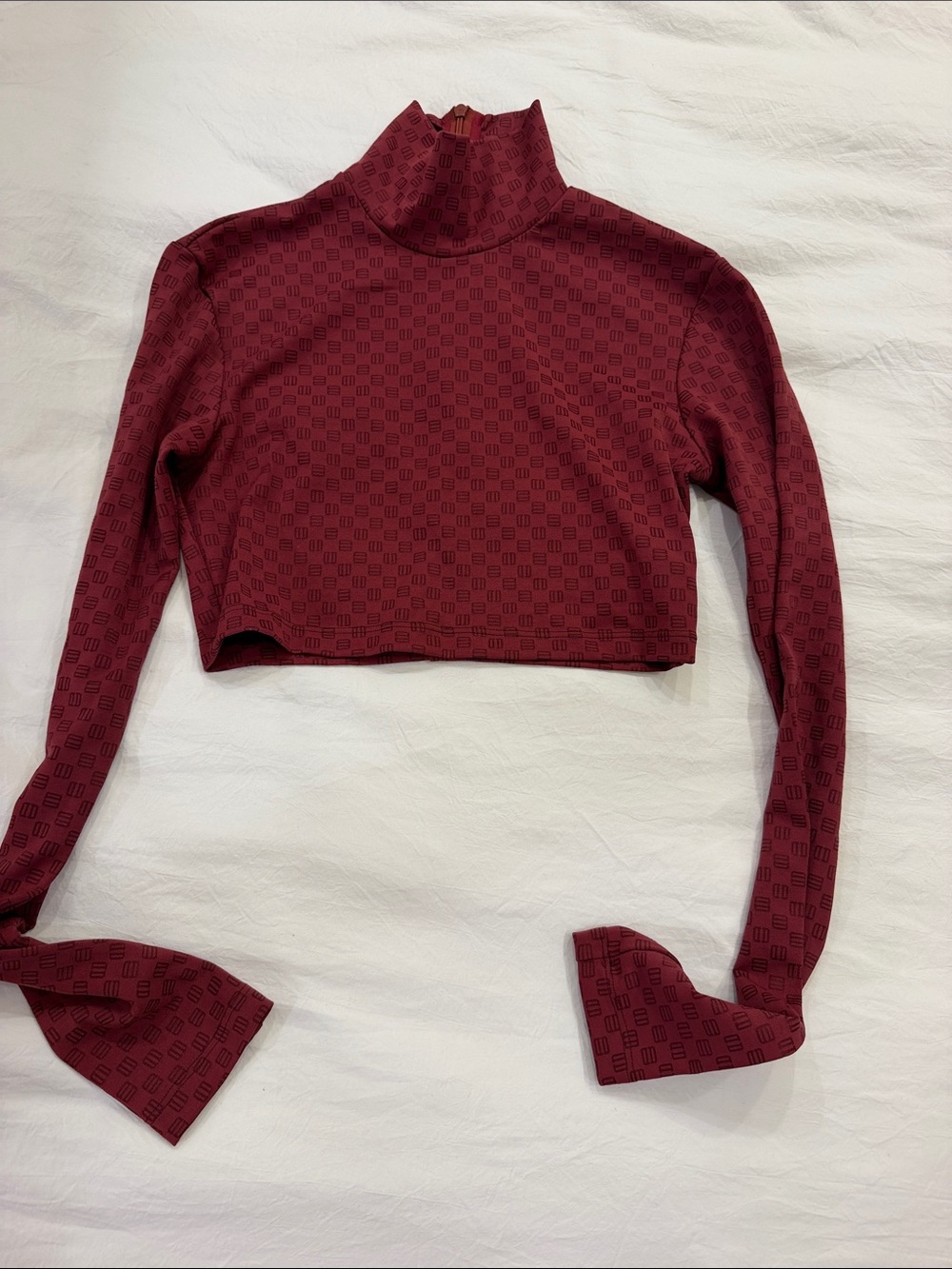 Women's Burgundy Mock Neck Crop Top